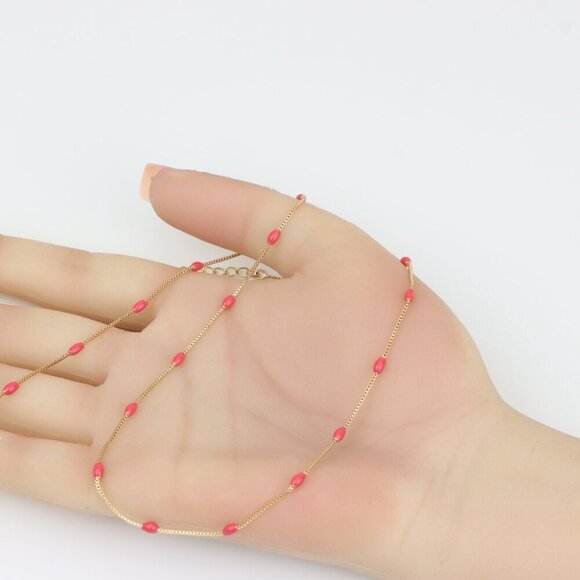 Elegant Rose Gold Beaded Necklace with Adjustable Chain, XPNL0336 - Picture 6 of 12